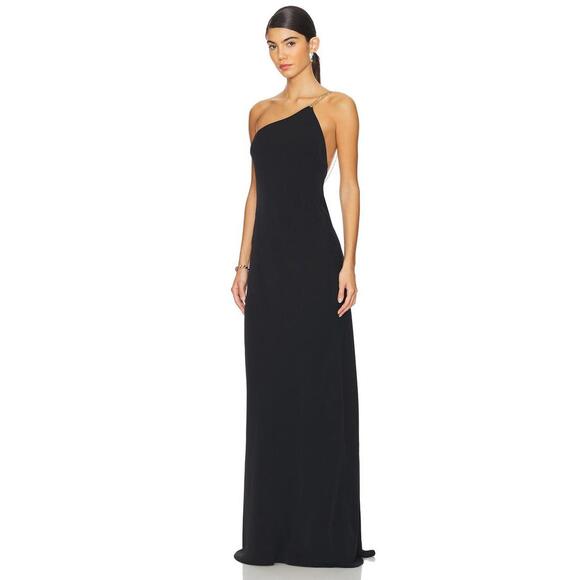 NWT Alexis Tribeca Black long Dress one shoulder gold chain SZ S $895 msrp - Picture 2 of 9